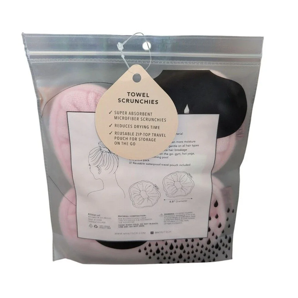 Kitsch Towel Scrunchies Pink Set Of Two New